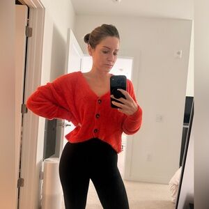 Free People Red Button-Up Cardigan